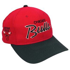 Vintage Chicago Bulls Snapback Hat 90s Sports Specialties Double Line Script Red